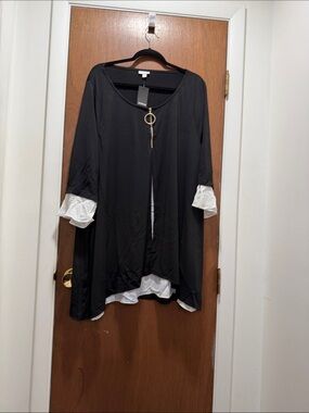 Avenue Black Tunic with Gold Ring Zip Accent